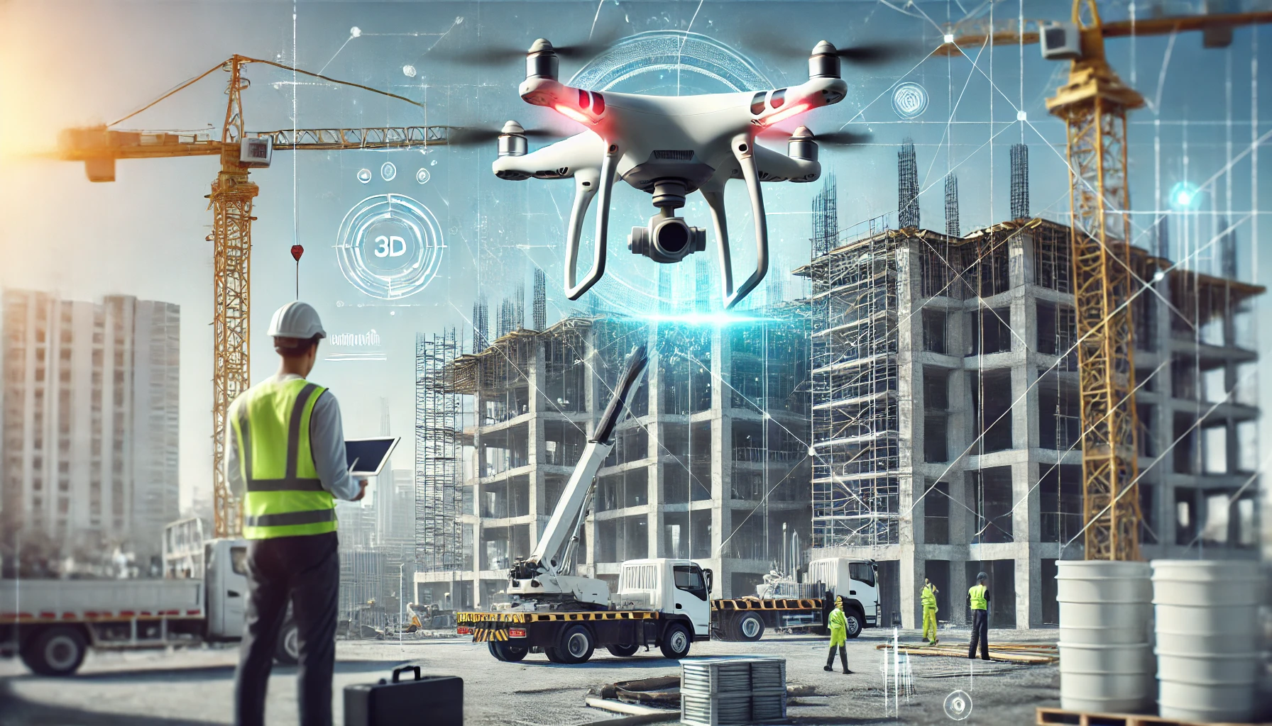 DALL·E 2025-01-09 11.45.18 - A professional and dynamic homepage image for a construction drone business. The scene features a high-tech drone inspecting an active construction si